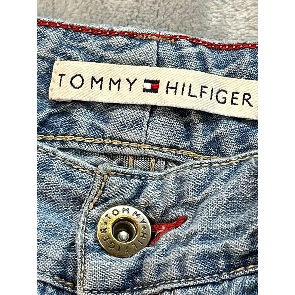 Vintage Tommy Hilfiger Y2K Denim Capri Womens Sz 2 Floral Embroidered Beach Boho